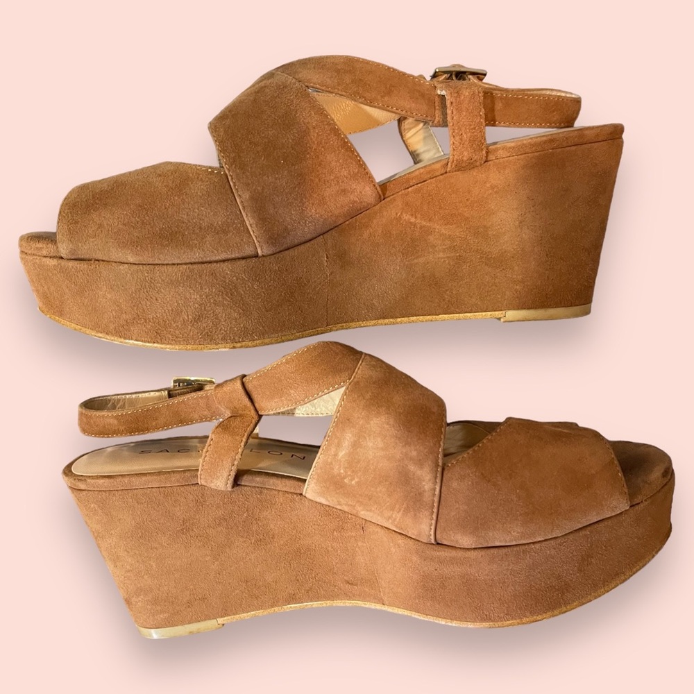 Sacha London Denver Wedge Sandel Brown Size 8.5